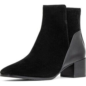 Women's Black Kelsee Rubber Suede Ankle Block Heel Zipper Booties